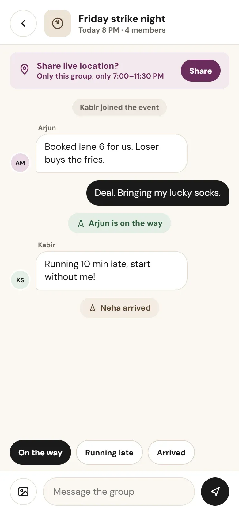 Amingoes app: Group chat