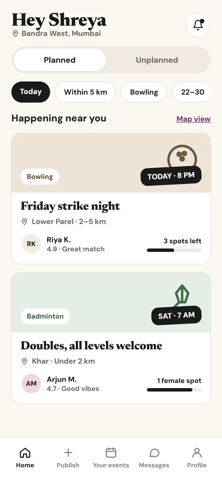 Amingoes app: Home feed